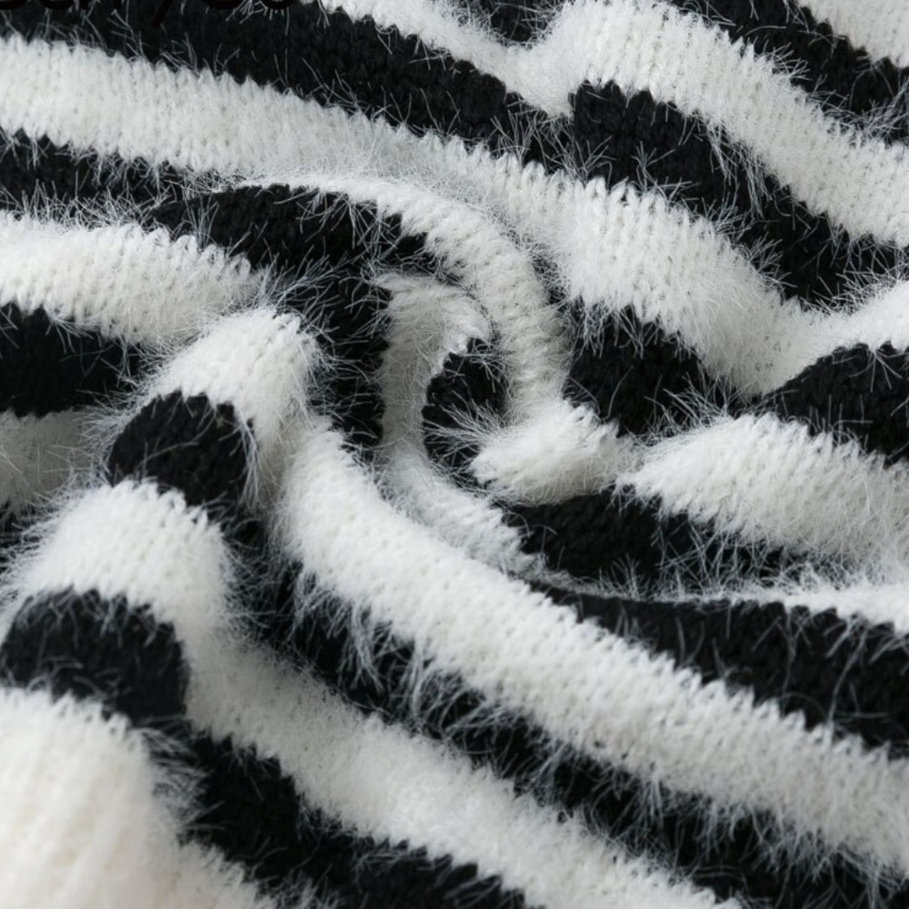 Open Back Fuzzy Striped White & Black Sweater - Picture 13 of 15